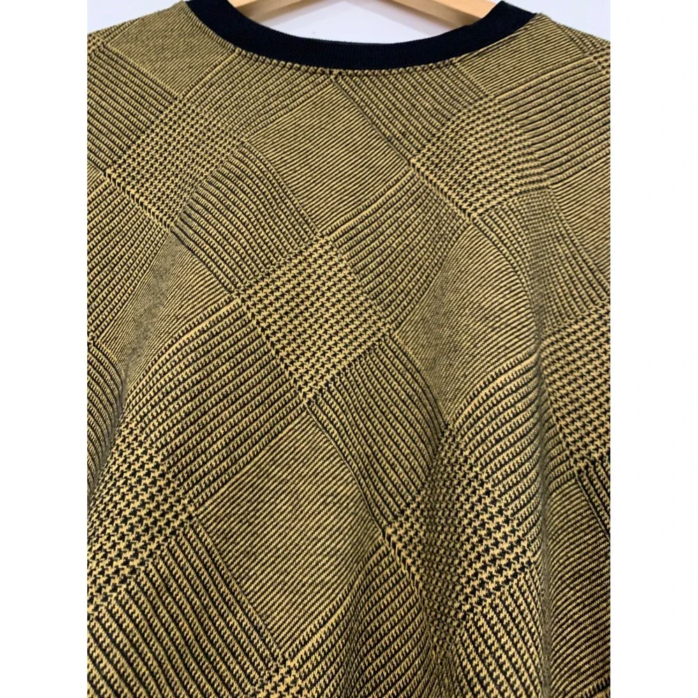 Vintage Style Houndstooth Argyle Crop Sweater Mustard Yellow Dark Academia Retro